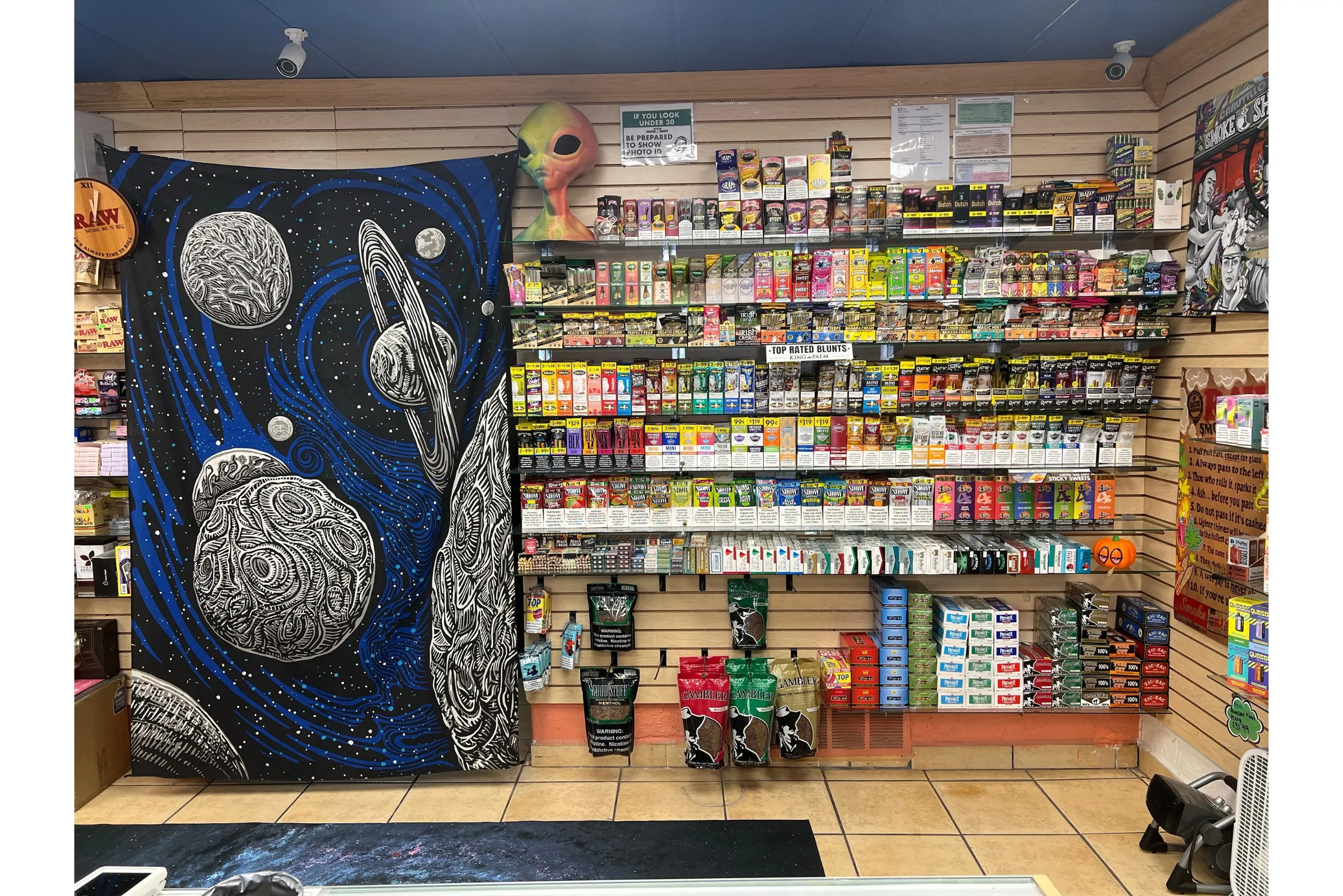 Cigarettes, cigarillos, tobacco bags, and tubes at Canutillo Smoke Shop near me.