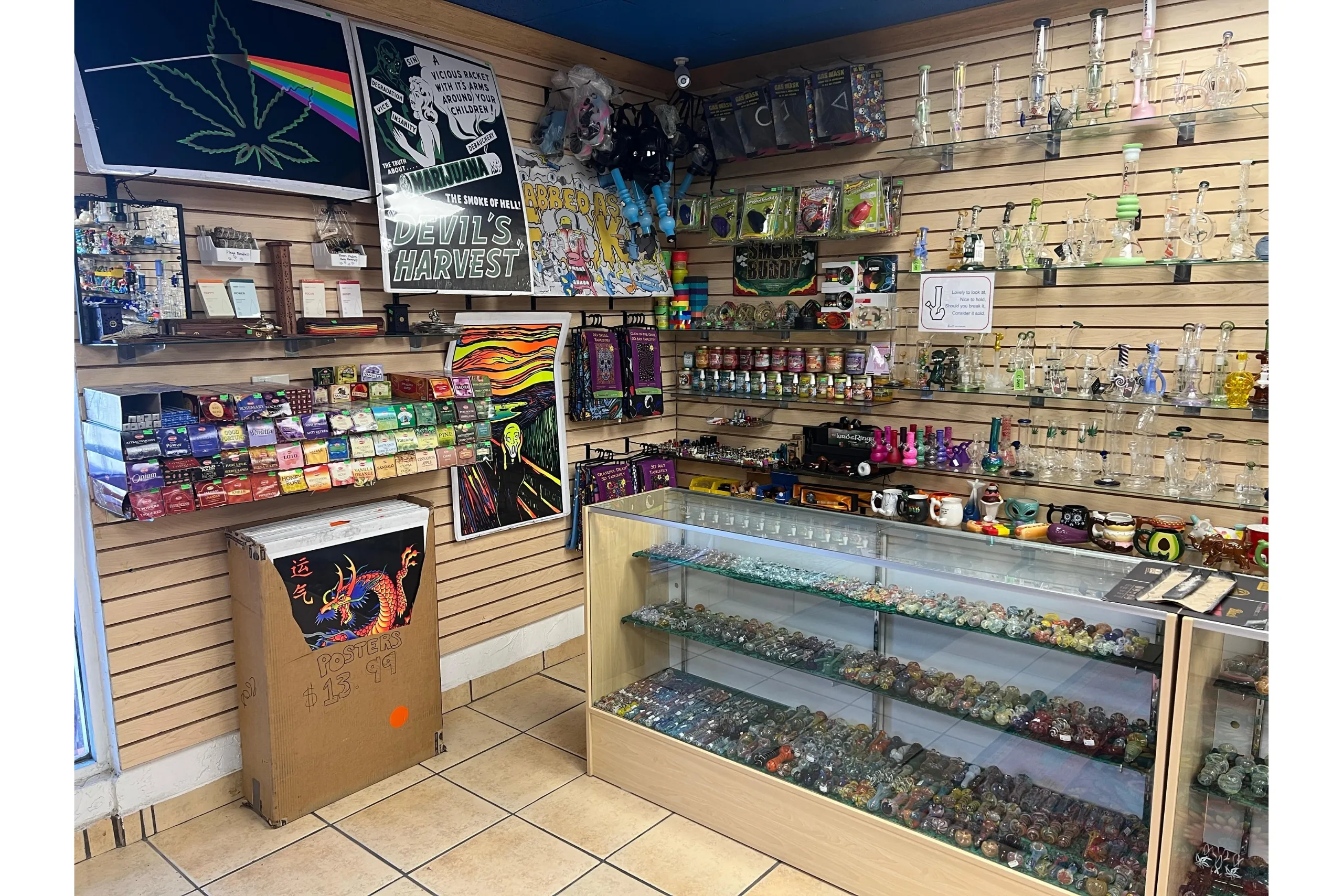 Incense, posters, candles, and glass hand pipes available at Canutillo Smoke Shop.