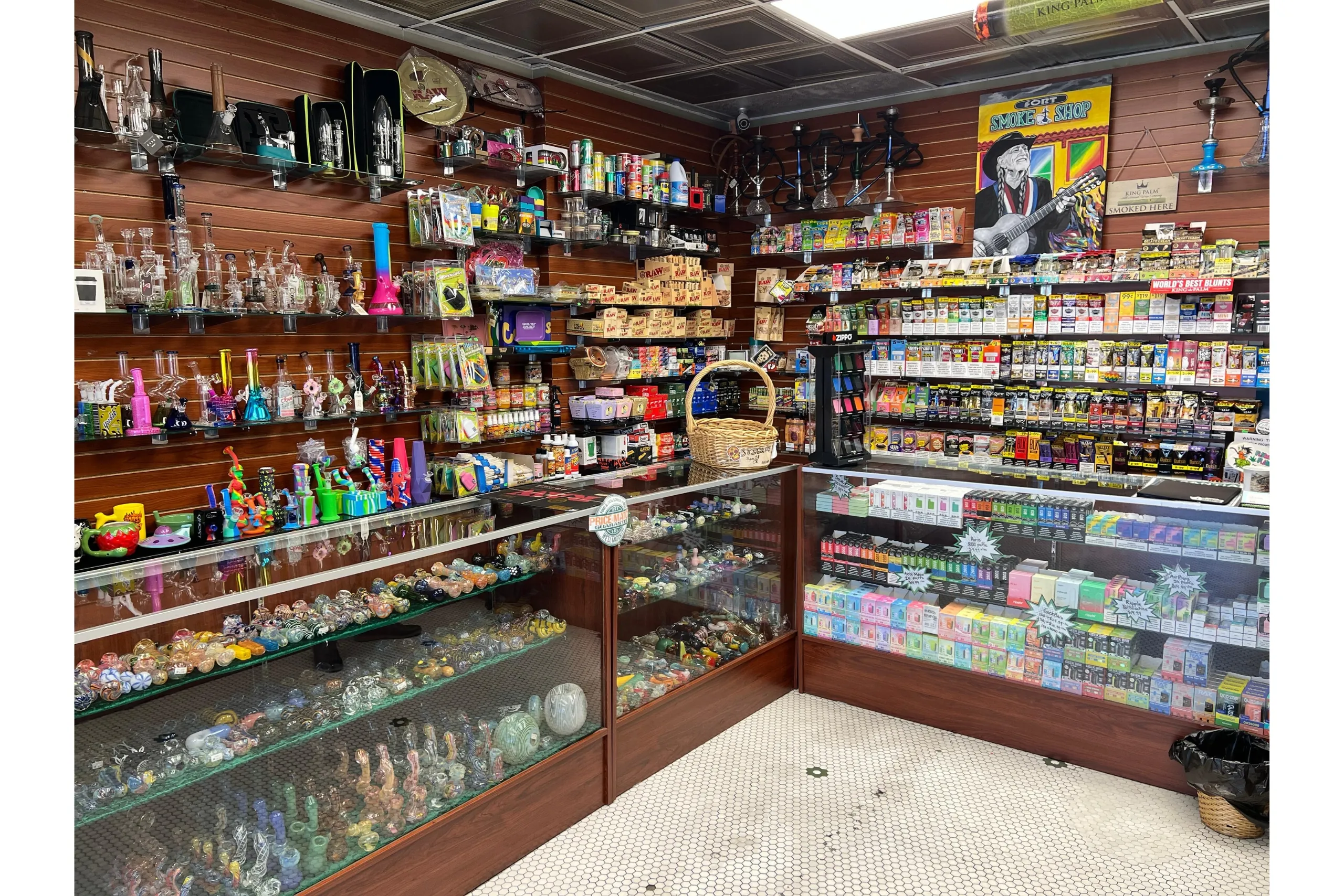 Bubblers, rolling papers, disposable vapes, and bongs available at Fort Smoke Shop.