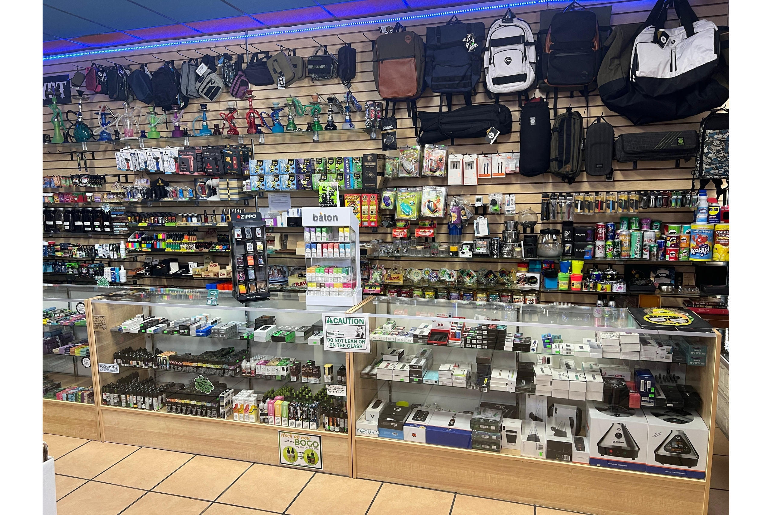 Volcano vaporizers, Puffco devices, vapes, juices, detox products, stash cans, and Zippos at Mesa Smoke Shop.