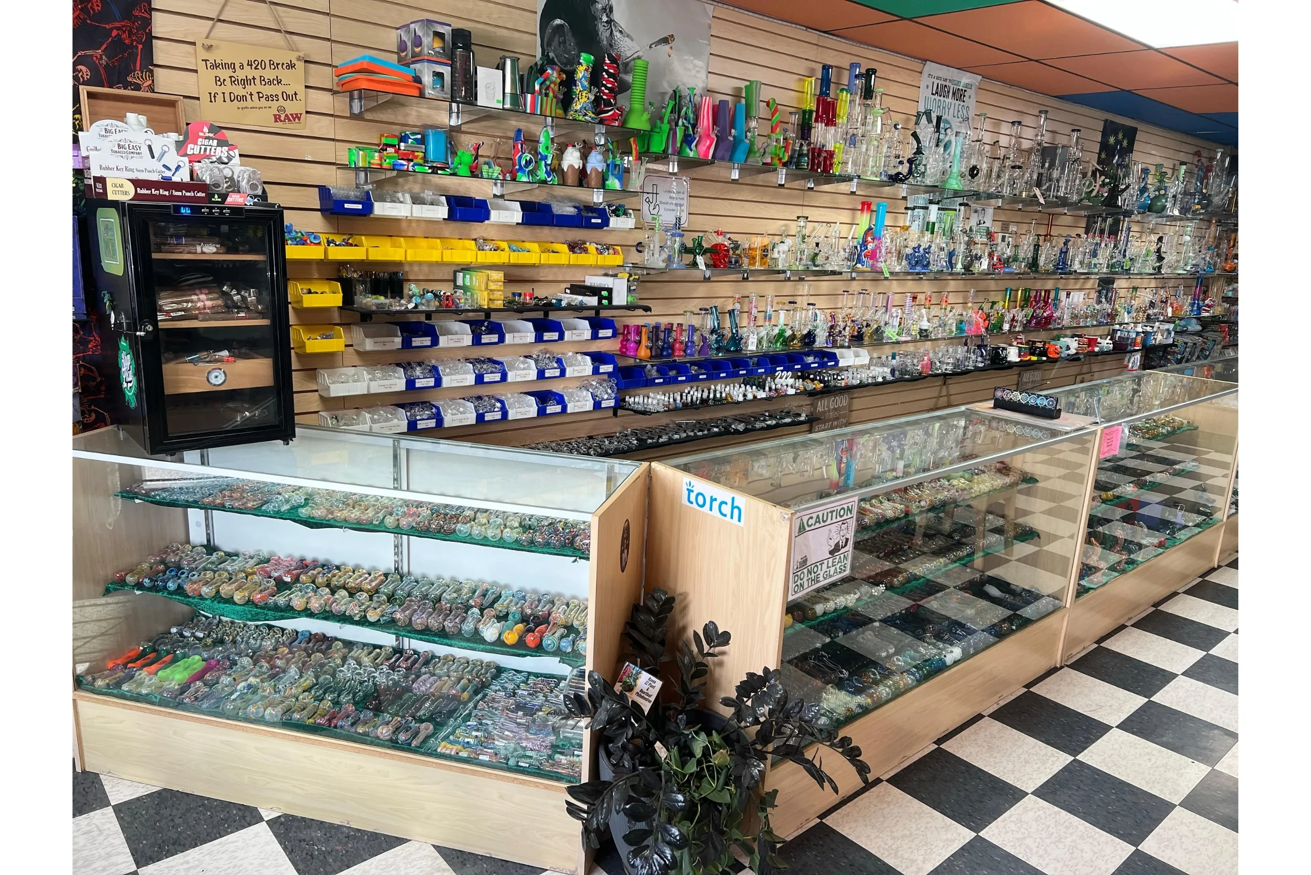 Cigars, bangers, bowls, glass spoons, chillums, and hand pipes at Montana Smoke Shop in El Paso.