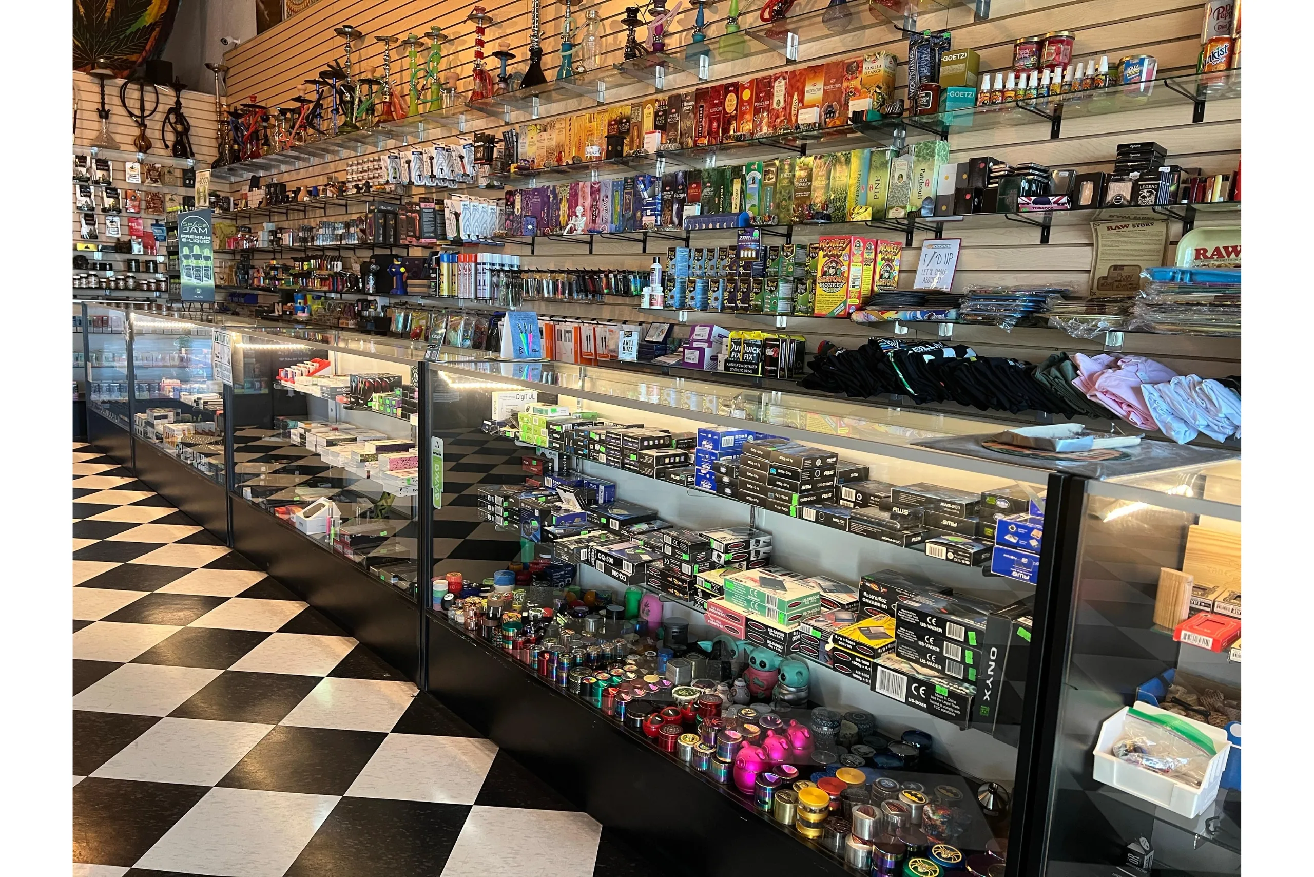 Grinders, scales, incense, and detox products at Westwind Smoke Shop in El Paso.